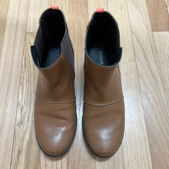 Sorel Joan of Arctic Brown Leather Wedge II Chelsea Boots Ankle Booties Size 5 - Picture 4 of 12